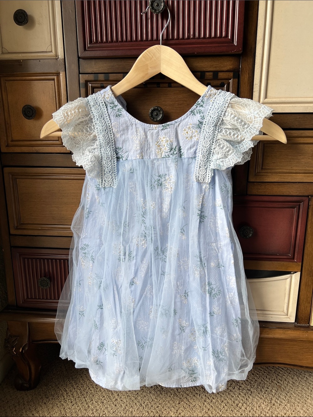 Light Blue Floral Lace Girl's Dress